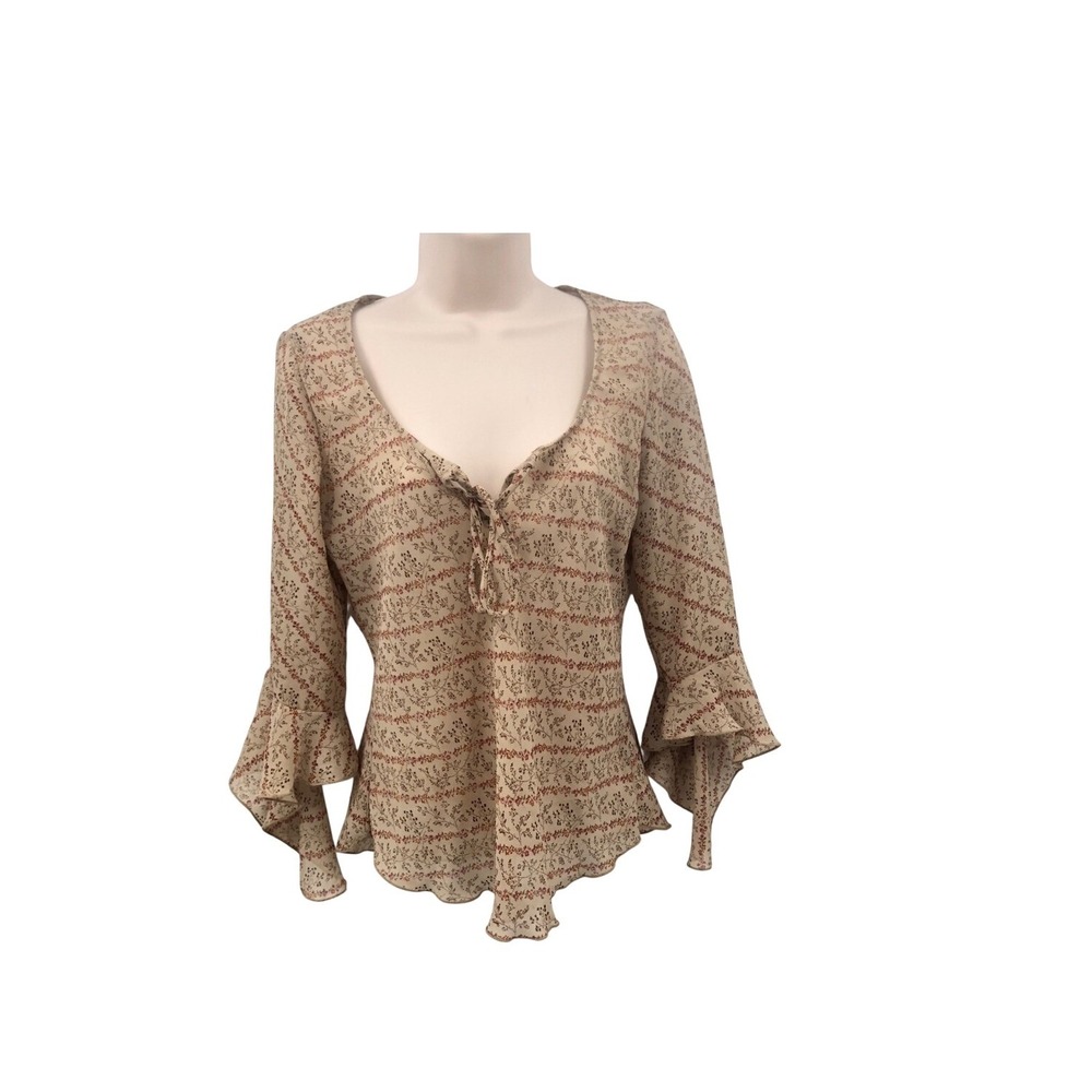 Anxiety‎ Women's tan and brown blouse Medium